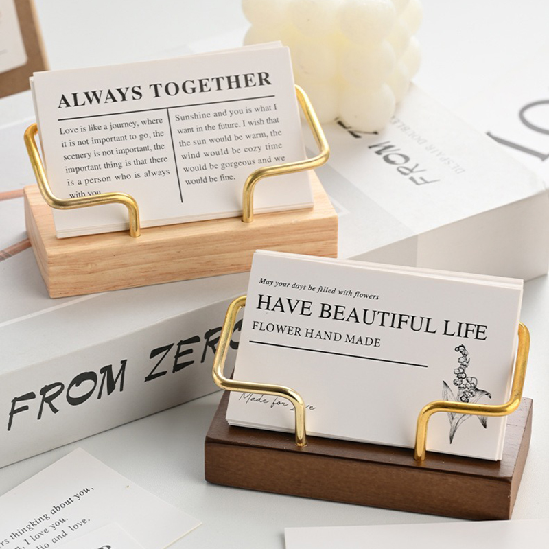 Desk Setup Table - Wooden Business Card Holder Metal Desktop