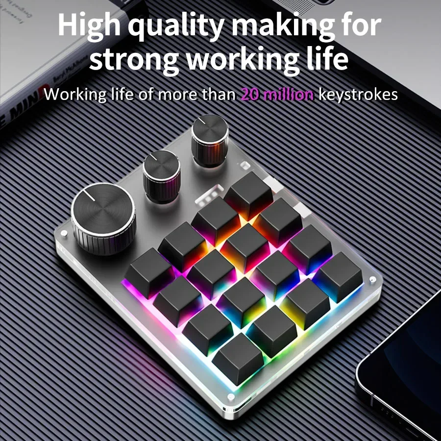 Desk Setup Programmer - 16-Key Custom Mechanical Keyboard 3 Knobs