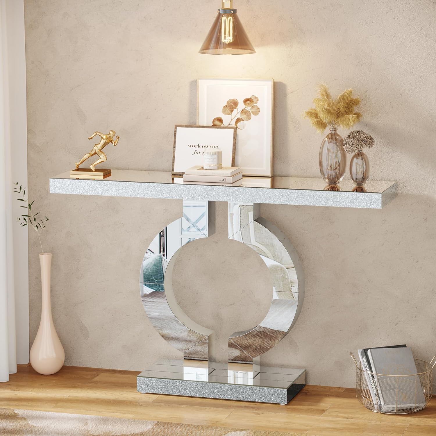 Desk Setup Modern - Tribesigns 43.3-Inch (110cm)Mirrored Console Table, Modern