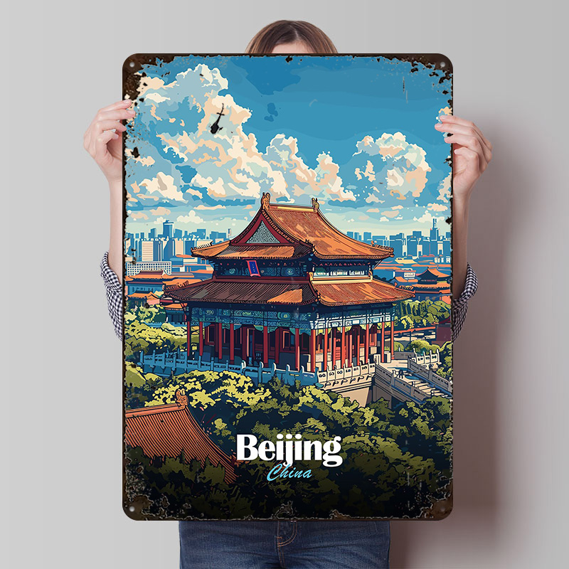 Desk Setup Vintage - Beijing Cityscape Printed Poster Retro Vintage