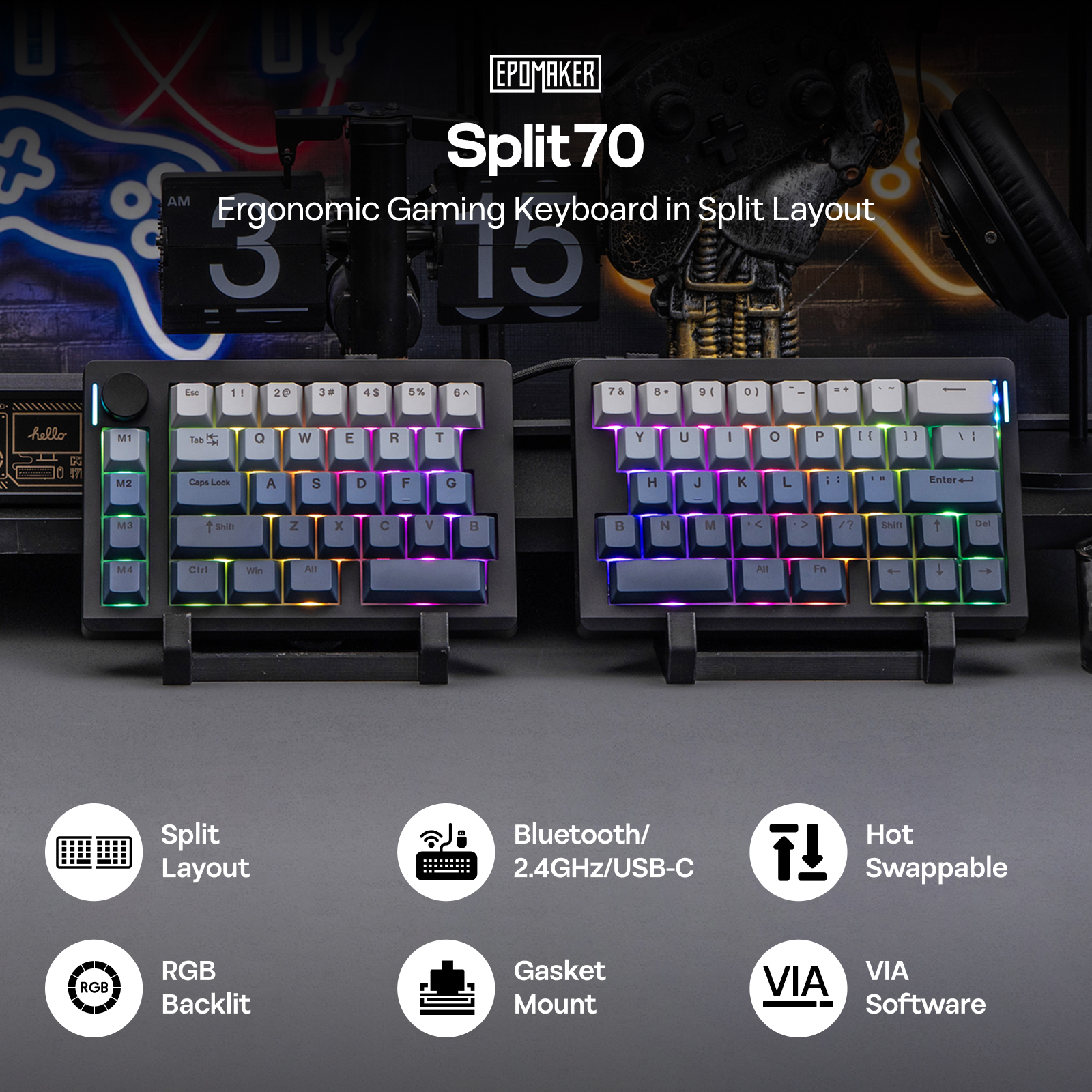 EPOMAKER Split70 QMK/VIA 70% S - огляд і ціна Desk Setup Programmer