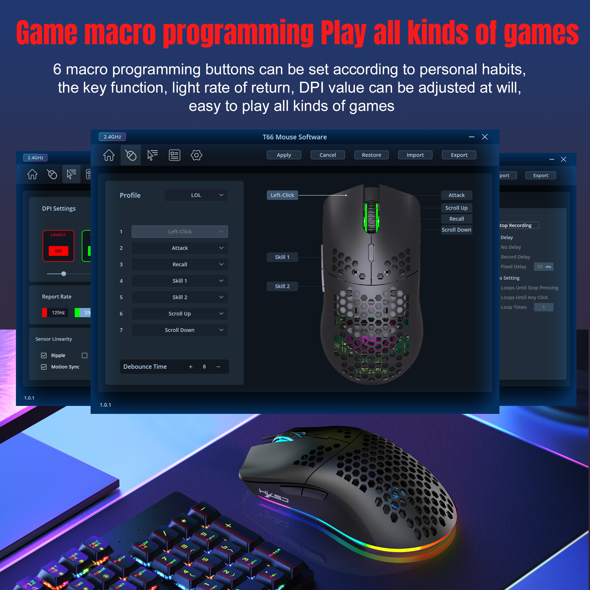 HXSJ T66 3-mode 10000DPI gamin - огляд і ціна Desk Setup Programmer