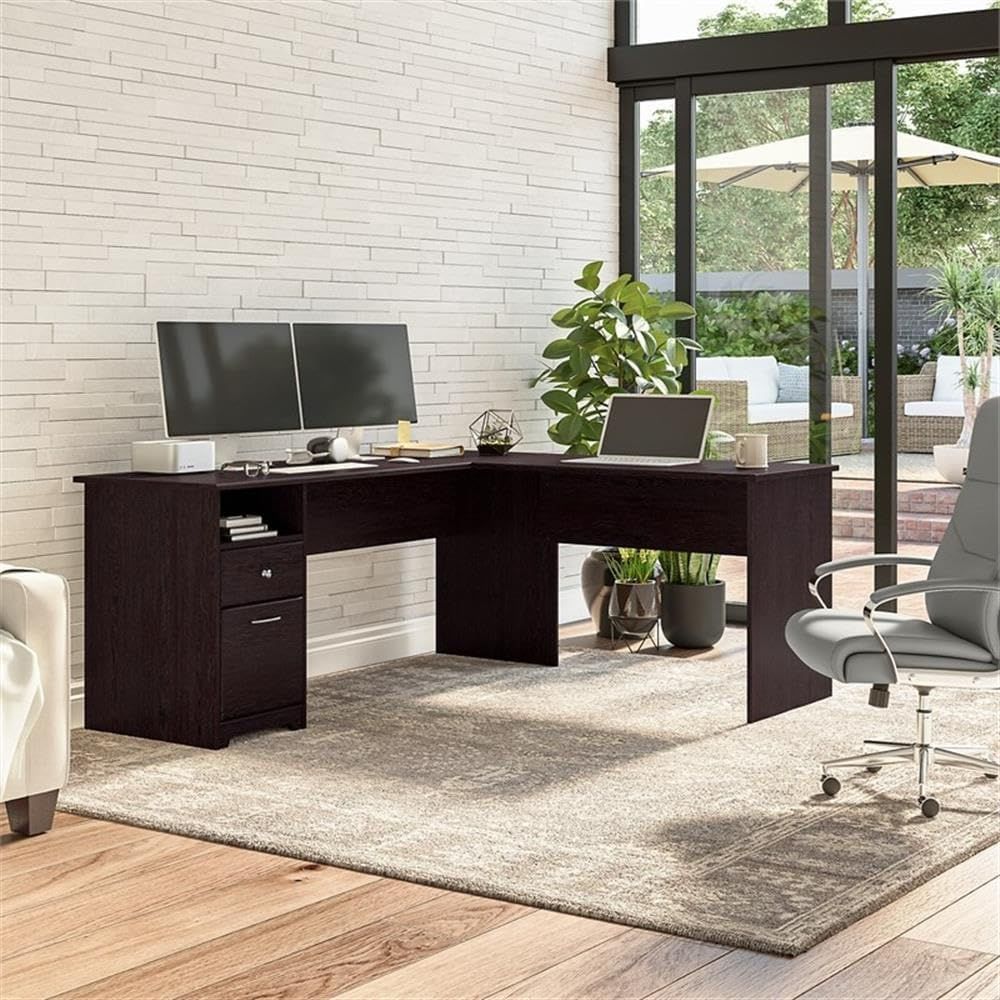 Oak 72W L-Shaped Desk with Dra - огляд і ціна Desk Setup Oak