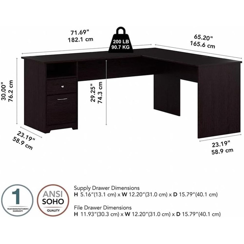 Oak 72W L-Shaped Desk with Dra - огляд і ціна Desk Setup Oak