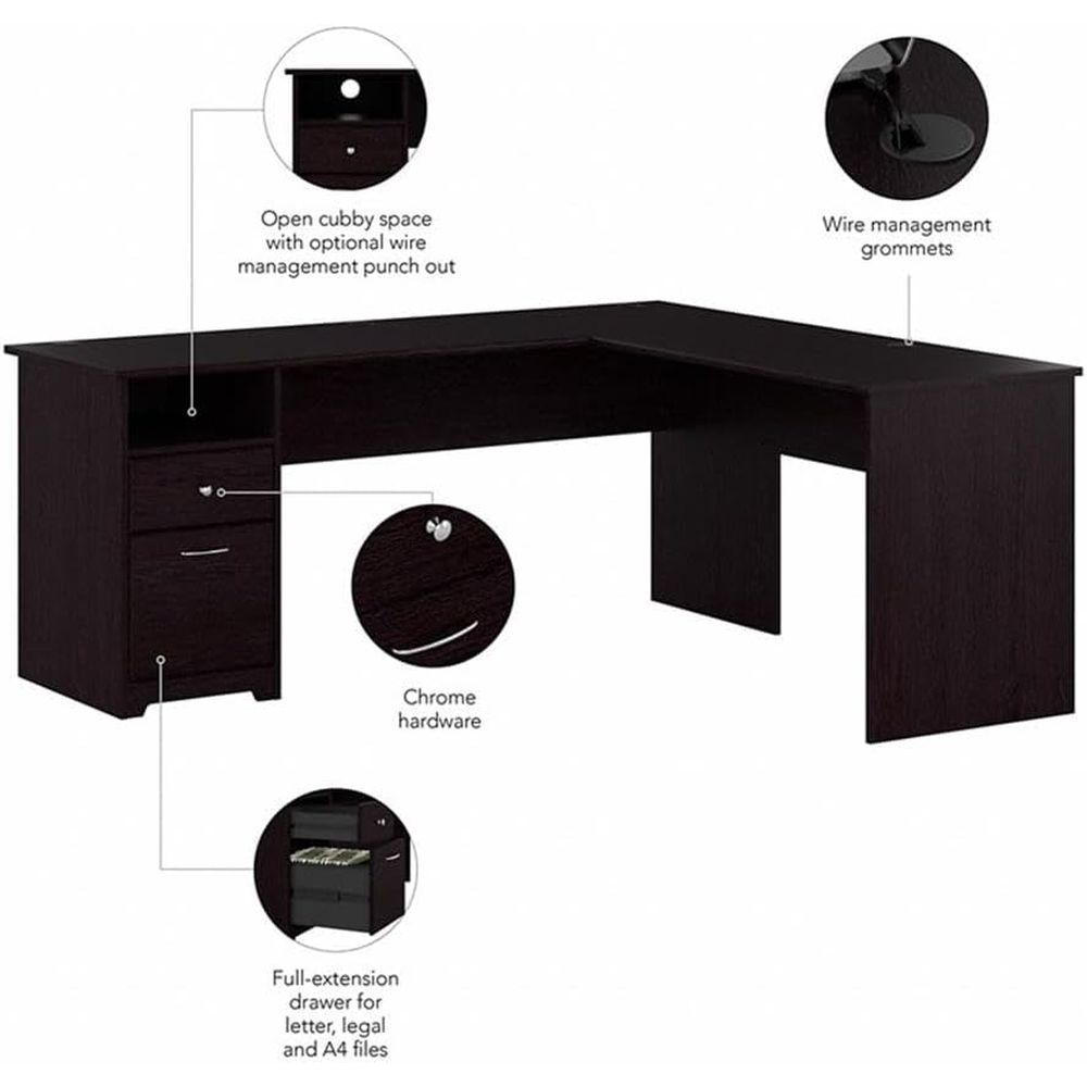 Oak 72W L-Shaped Desk with Dra - огляд і ціна Desk Setup Oak
