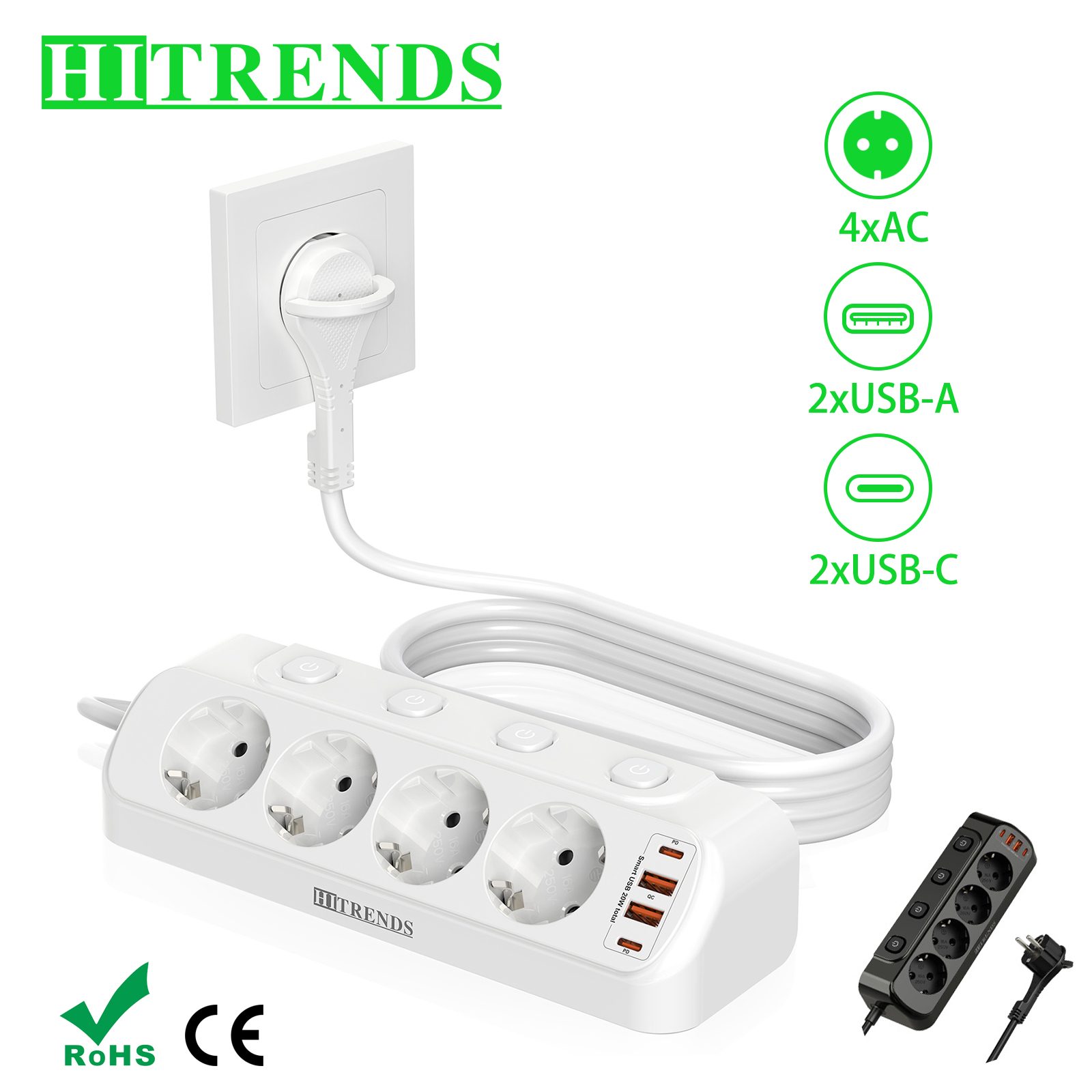 European Desktop Socket multi- - огляд і ціна Power Strip Flat