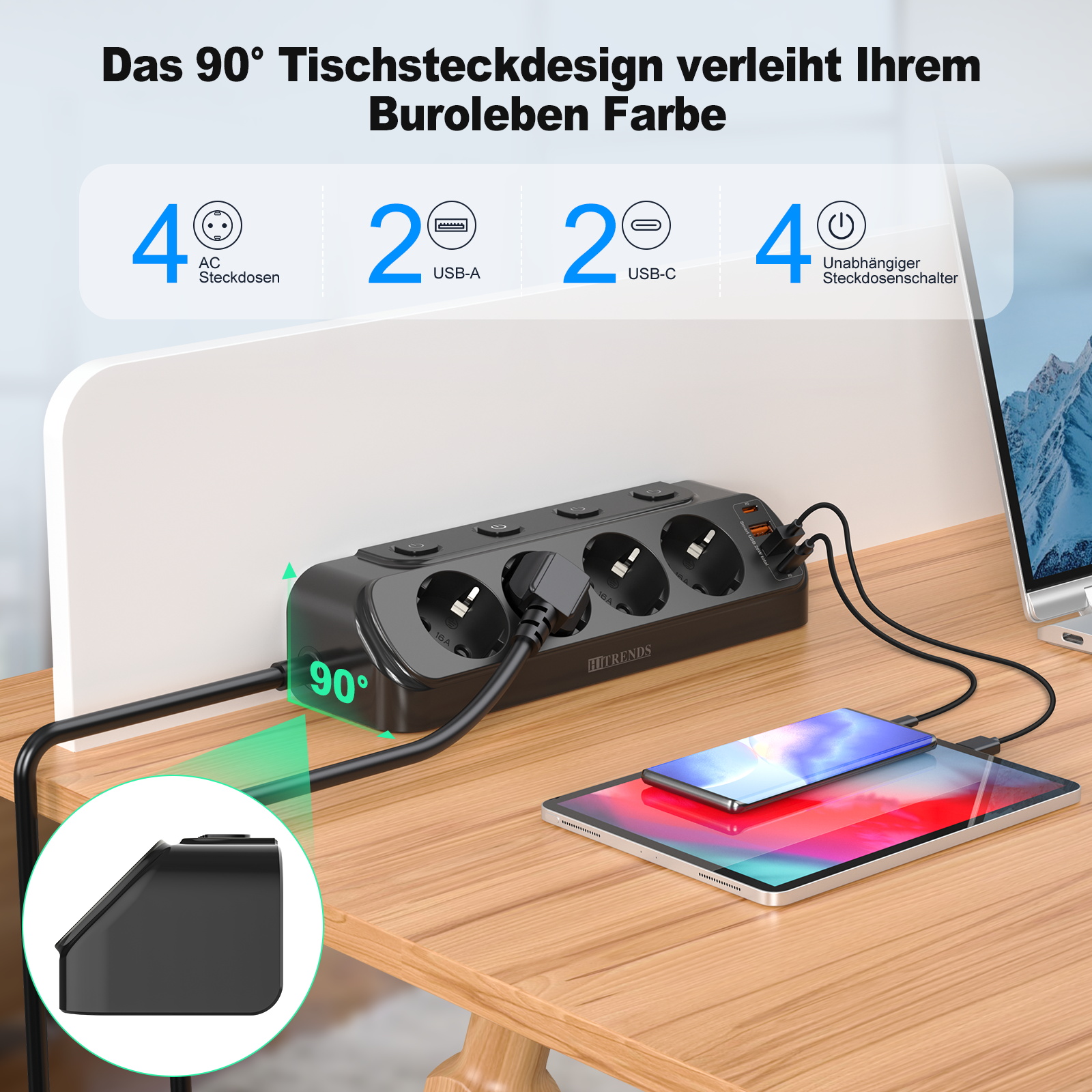 European Desktop Socket multi- - огляд і ціна Power Strip Flat