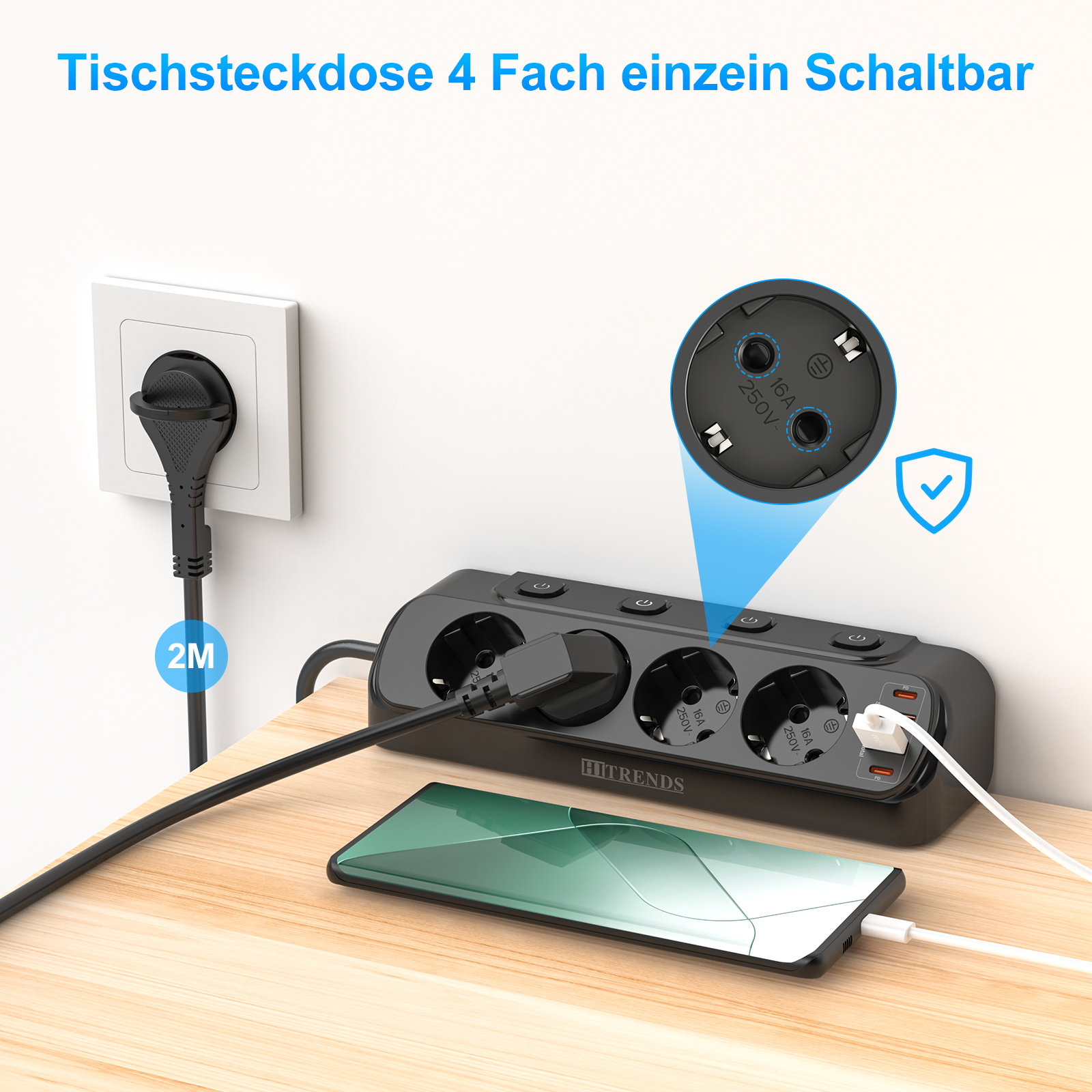 European Desktop Socket multi- - огляд і ціна Power Strip Flat