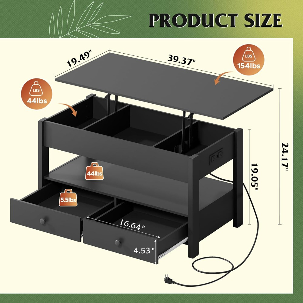 WLIVE Black Lift Top Coffee Ta - огляд і ціна Desk Setup Modern