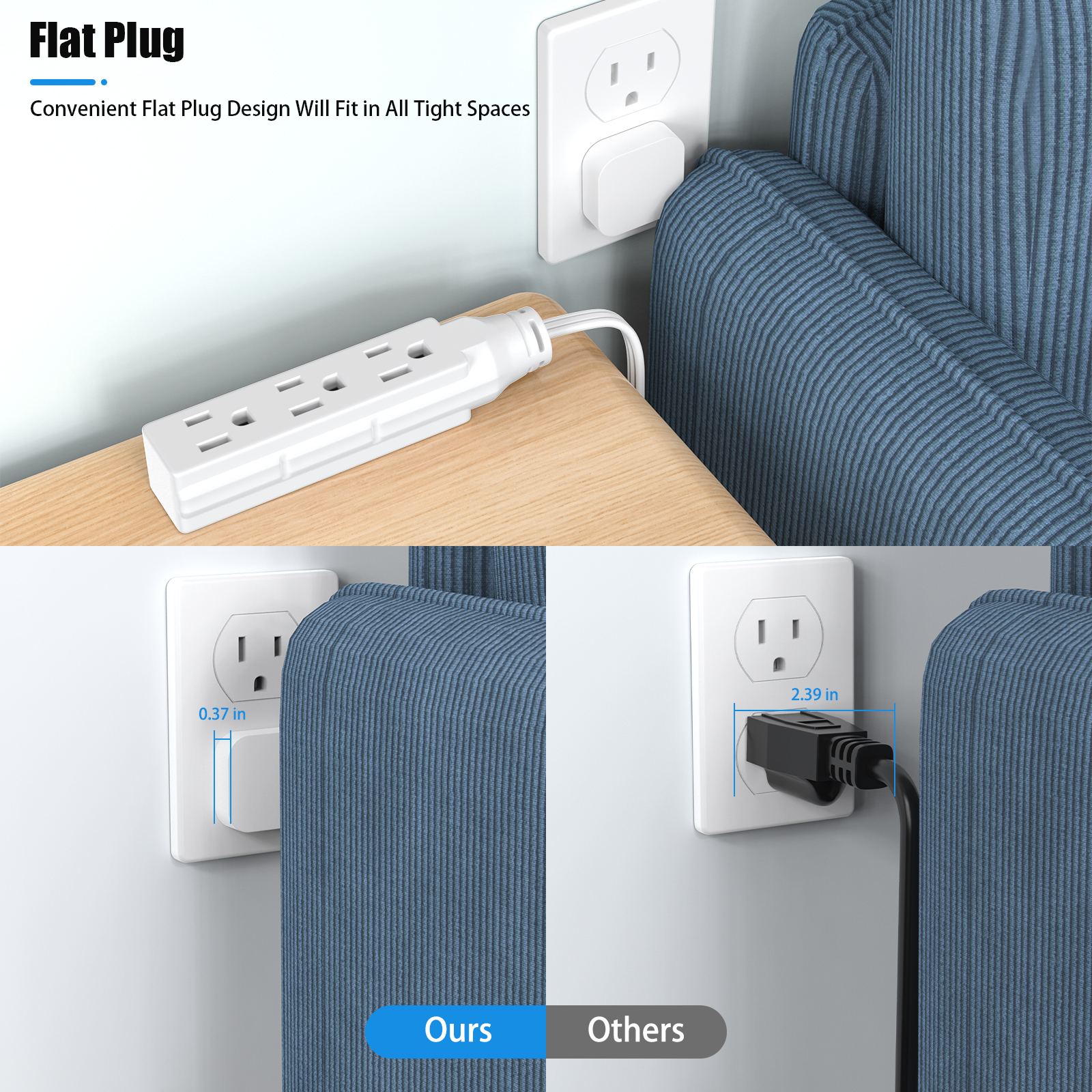 2pcs flat plug three-socket po - огляд і ціна Power Strip Flat