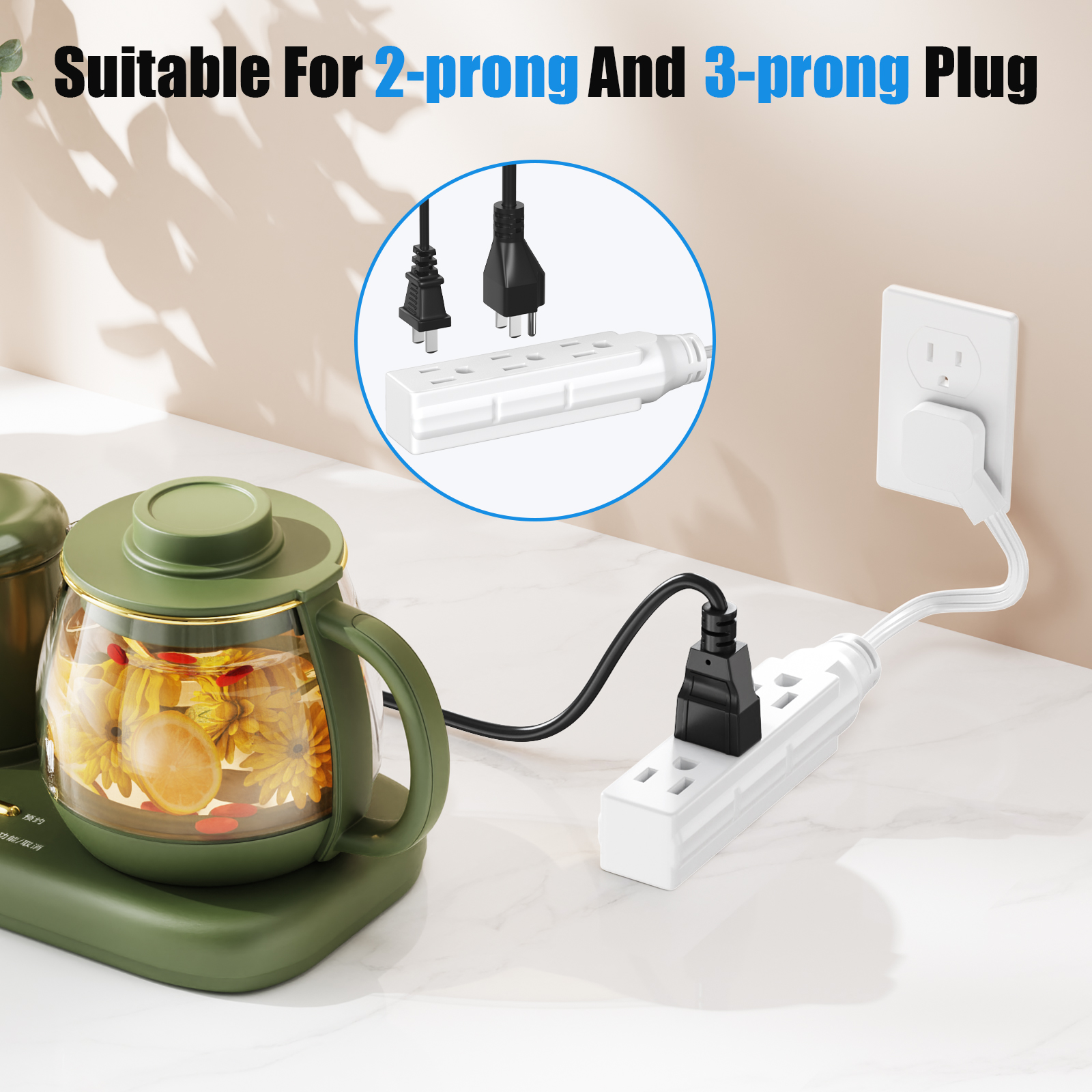 2pcs flat plug three-socket po - огляд і ціна Power Strip Flat