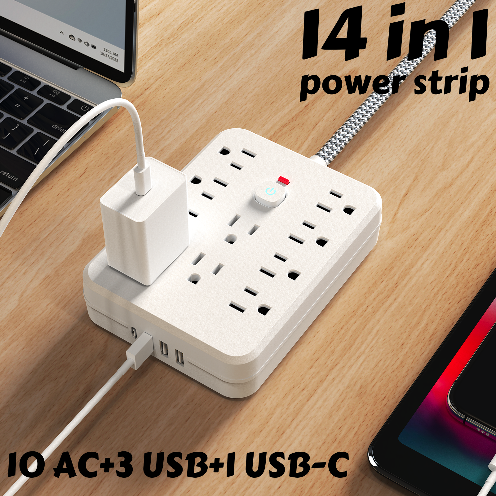 10AC outlets with 5-ft Woven m - огляд і ціна Power Strip Flat