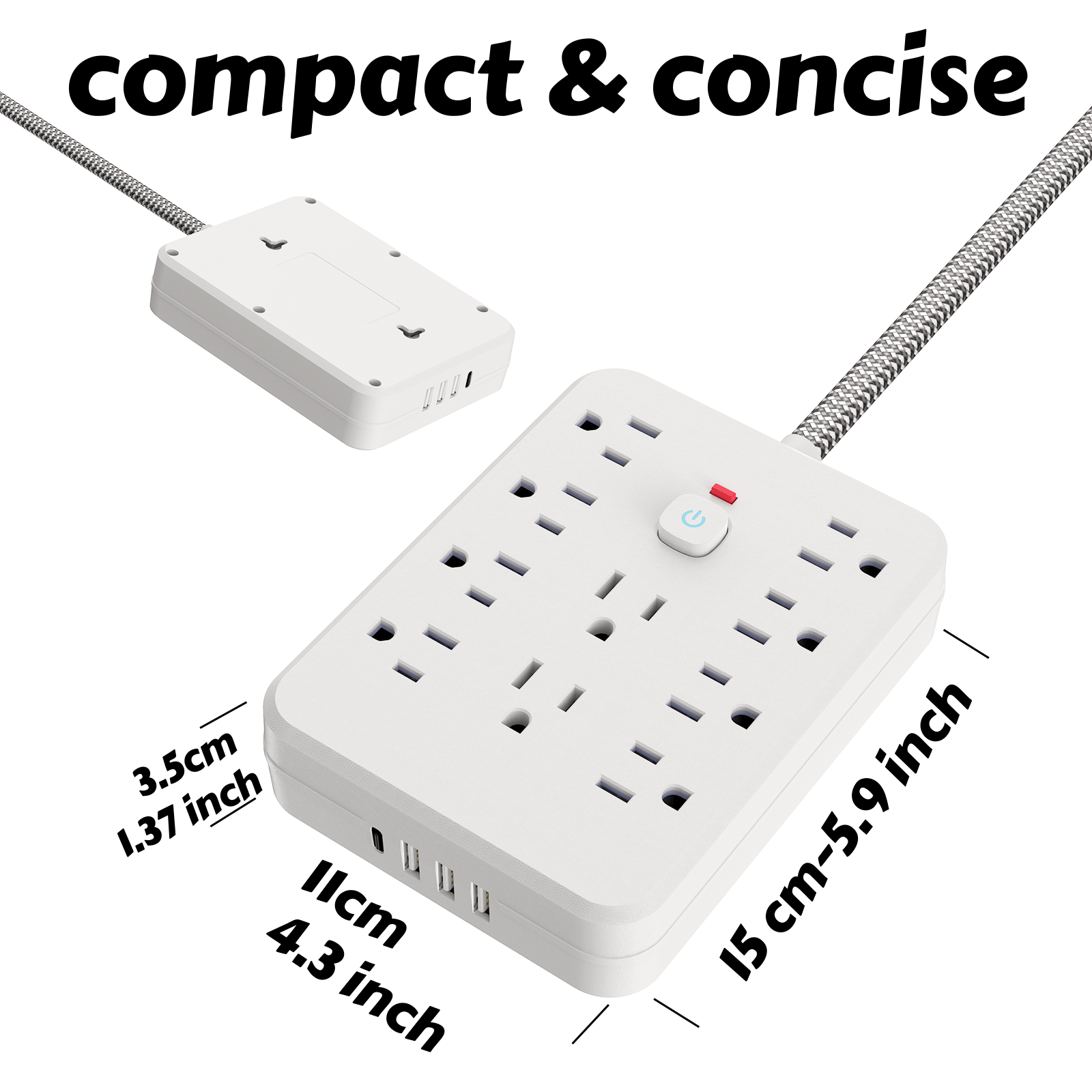 10AC outlets with 5-ft Woven m - огляд і ціна Power Strip Flat