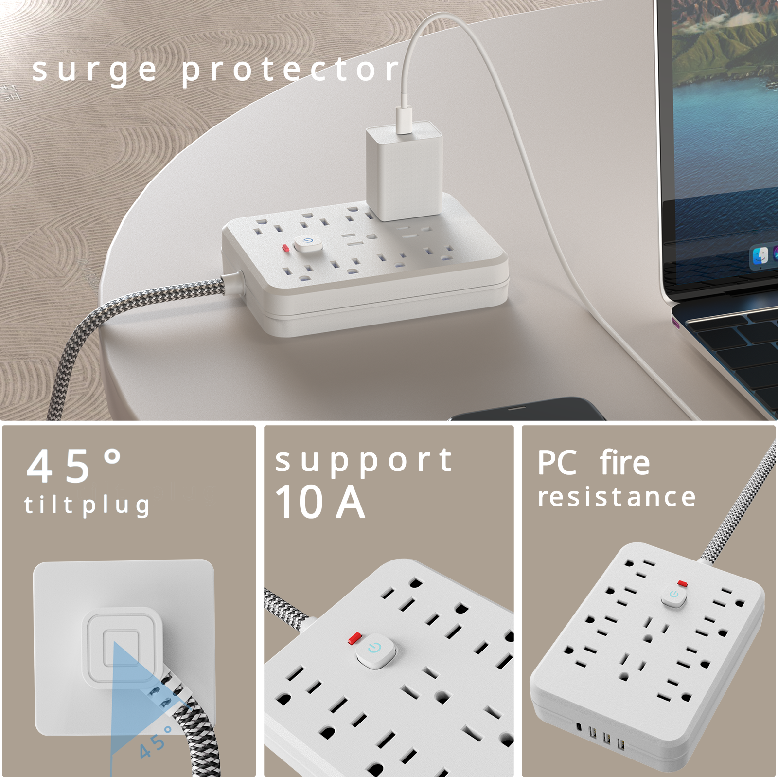 10AC outlets with 5-ft Woven m - огляд і ціна Power Strip Flat