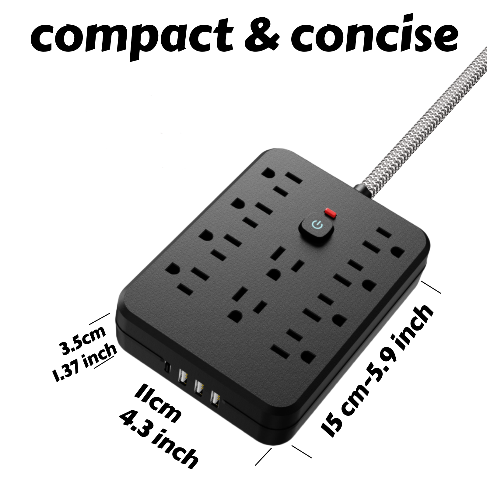 10AC outlets with 5-ft Woven m - огляд і ціна Power Strip Flat