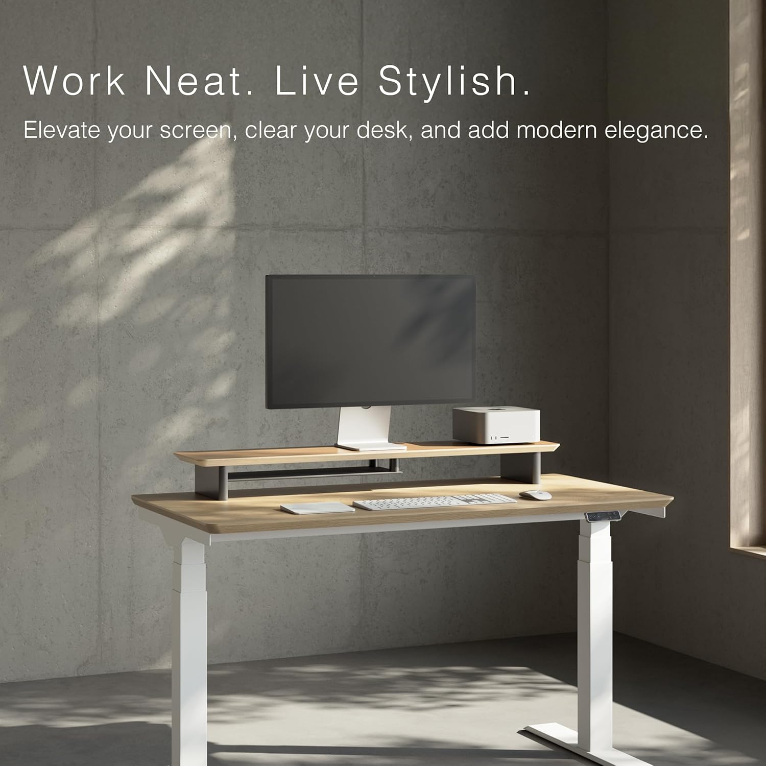 White Oak Dual‑Tier Ergonomic  - огляд і ціна Desk Setup Oak