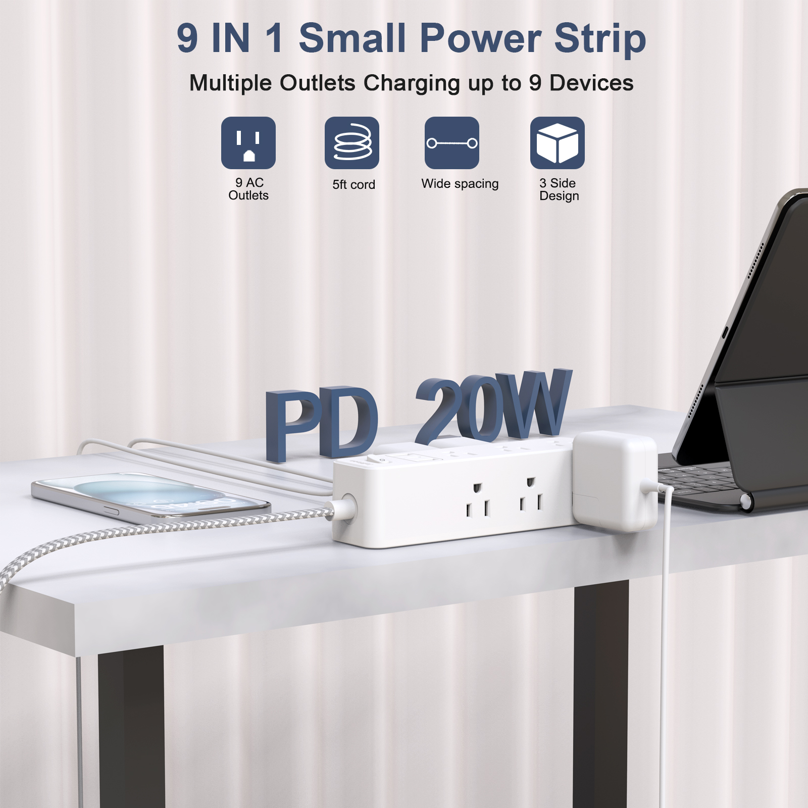 9-in-1 Surge Protector Power S - огляд і ціна Power Strip Flat