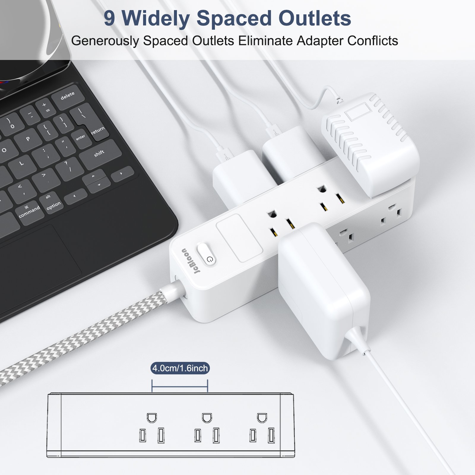 9-in-1 Surge Protector Power S - огляд і ціна Power Strip Flat