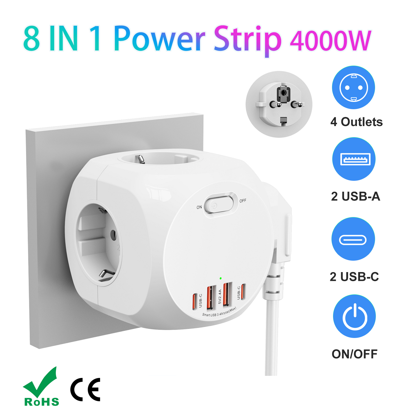 4000W EU Plug Power Strip Cube - огляд і ціна Power Strip Flat