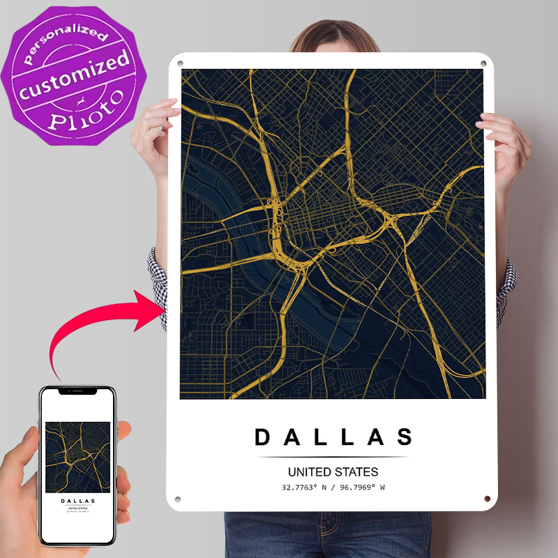 Dallas City Map Art Printed Po - огляд і ціна Desk Setup Vintage