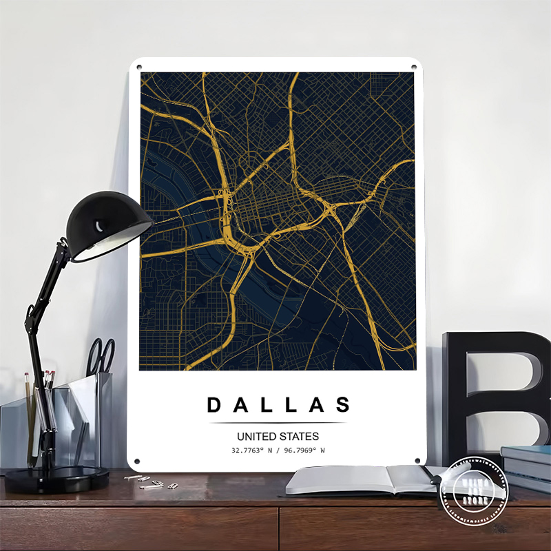 Dallas City Map Art Printed Po - огляд і ціна Desk Setup Vintage