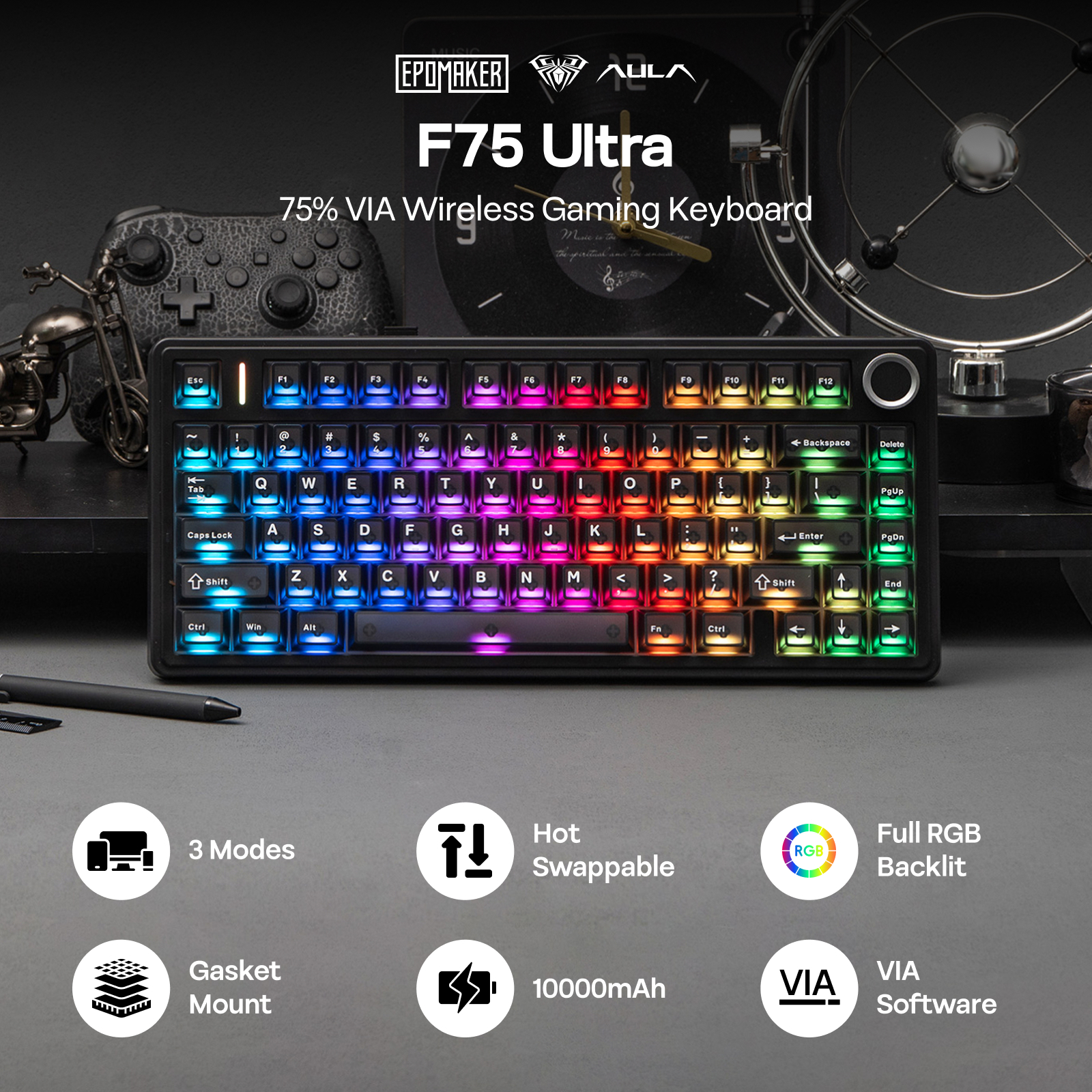 EPOMAKER x AULA F75 Ultra VIA  - огляд і ціна Desk Setup Programmer