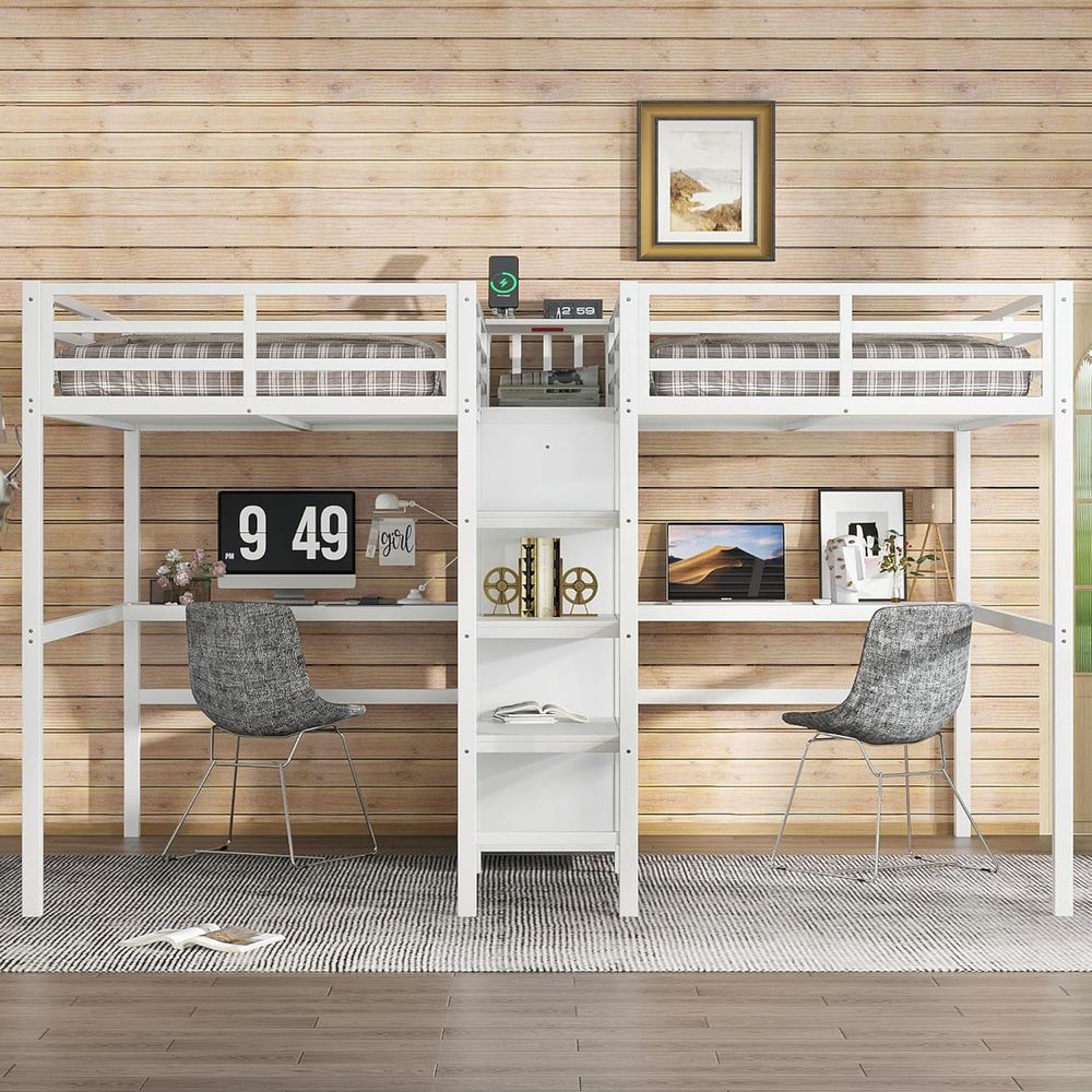 Twin Size Metal Bed with Desk, - огляд і ціна Desk Setup Shelves