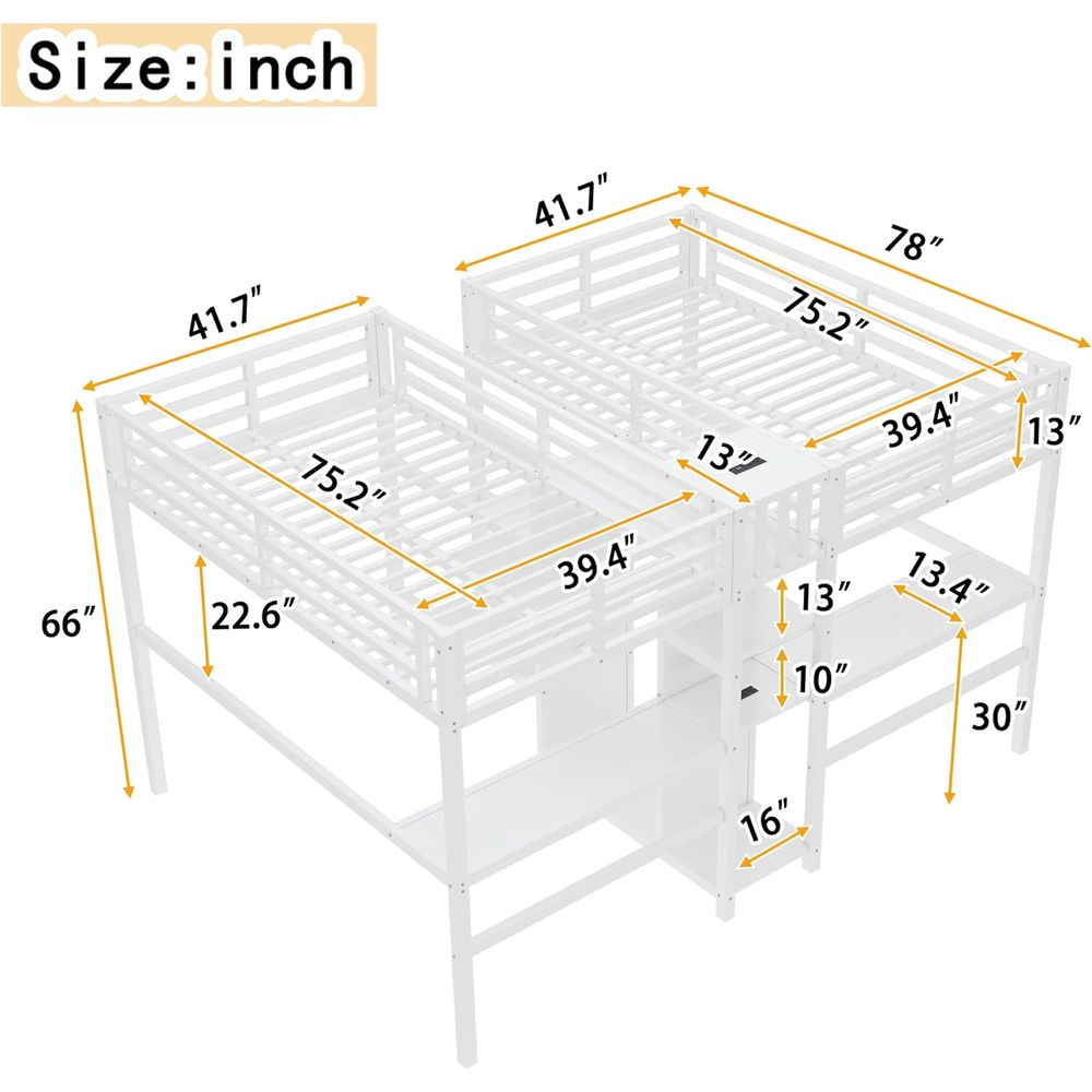 Twin Size Metal Bed with Desk, - огляд і ціна Desk Setup Shelves