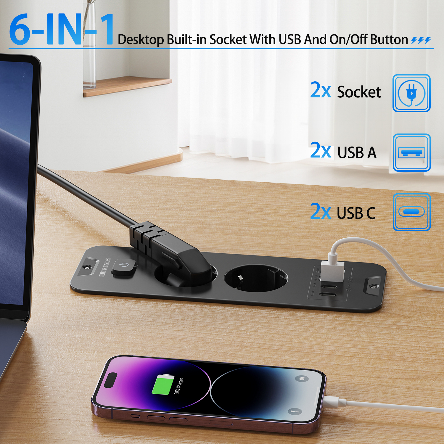 Desktop Built-in Socket with 2 - огляд і ціна Power Strip Flat
