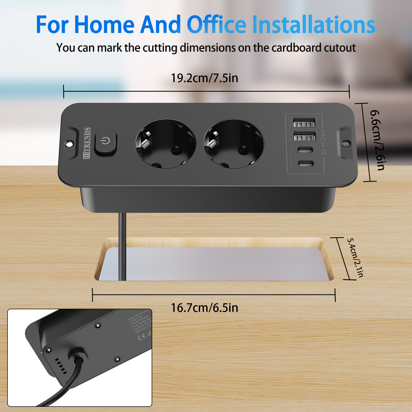 Desktop Built-in Socket with 2 - огляд і ціна Power Strip Flat