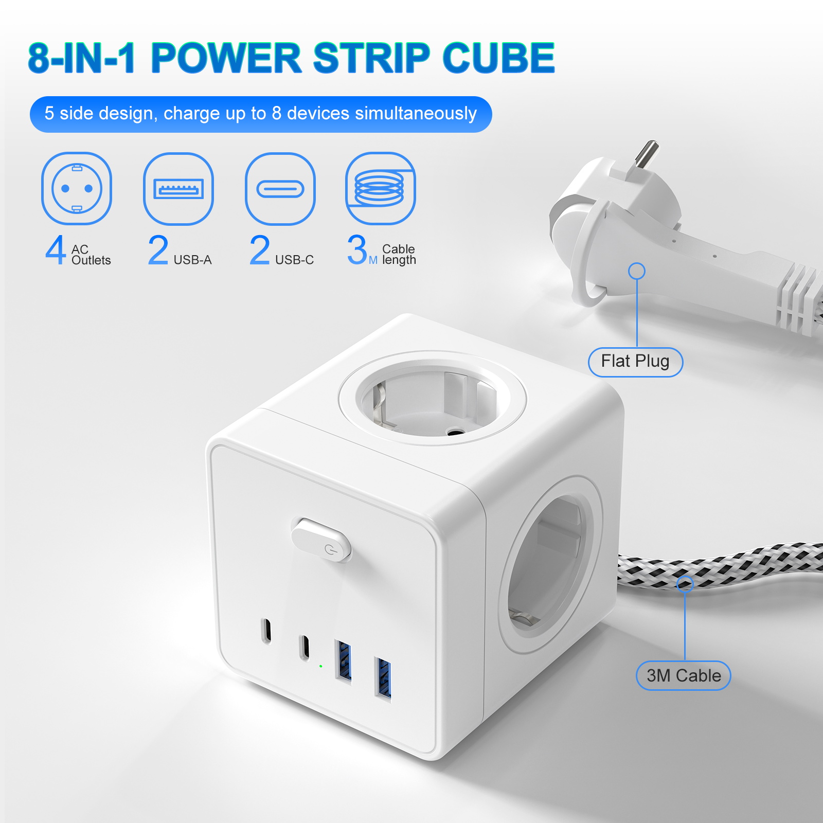 HITRENDS 8-in-1 Cube Socket, 3 - огляд і ціна Power Strip Flat