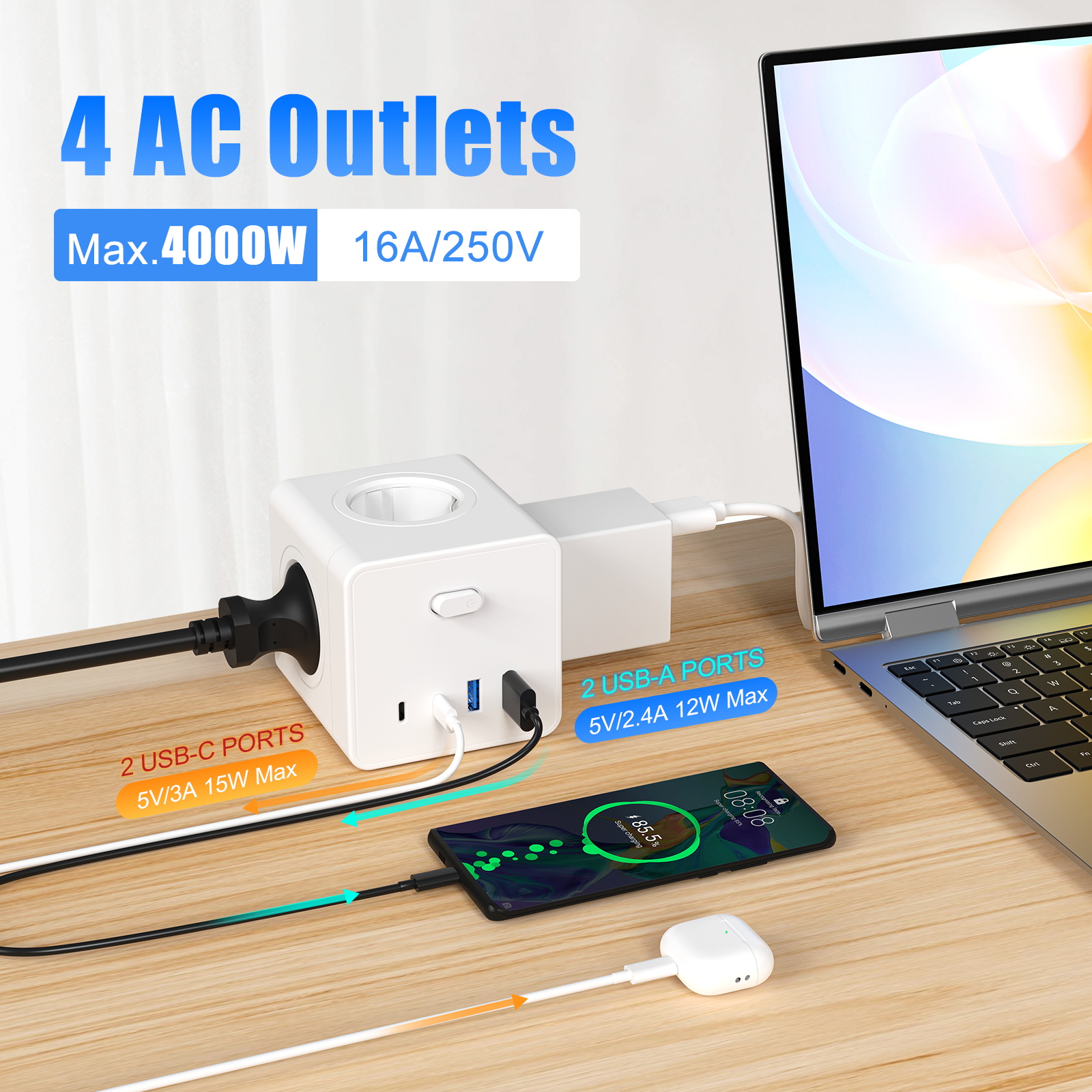 HITRENDS 8-in-1 Cube Socket, 3 - огляд і ціна Power Strip Flat