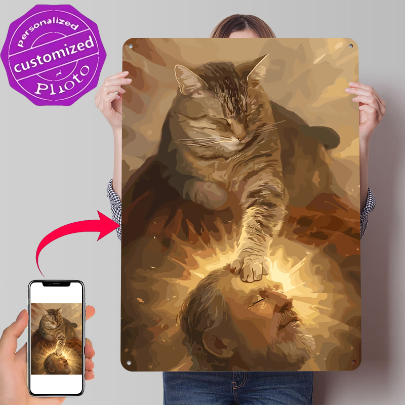 Cat Blessing a Man Tinplate Po - огляд і ціна Desk Setup Vintage