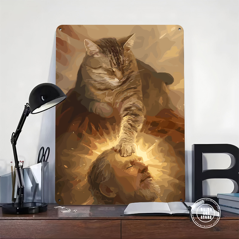 Cat Blessing a Man Tinplate Po - огляд і ціна Desk Setup Vintage