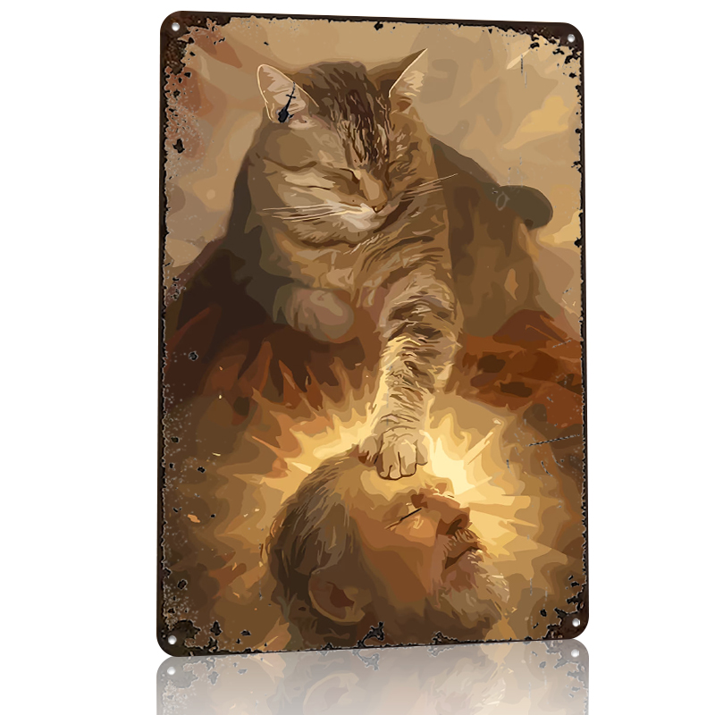 Cat Blessing a Man Tinplate Po - огляд і ціна Desk Setup Vintage