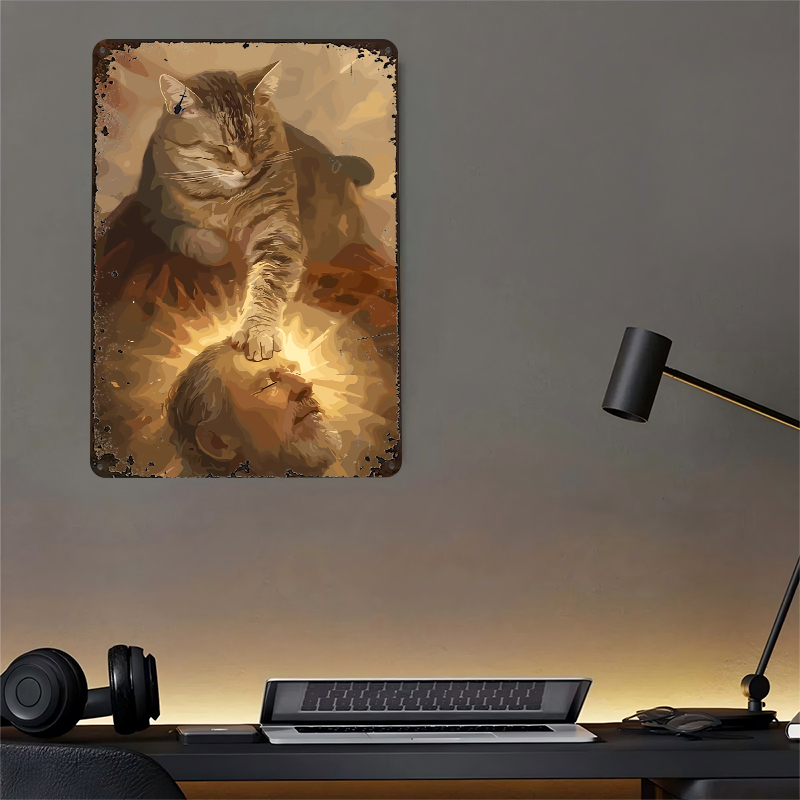 Cat Blessing a Man Tinplate Po - огляд і ціна Desk Setup Vintage